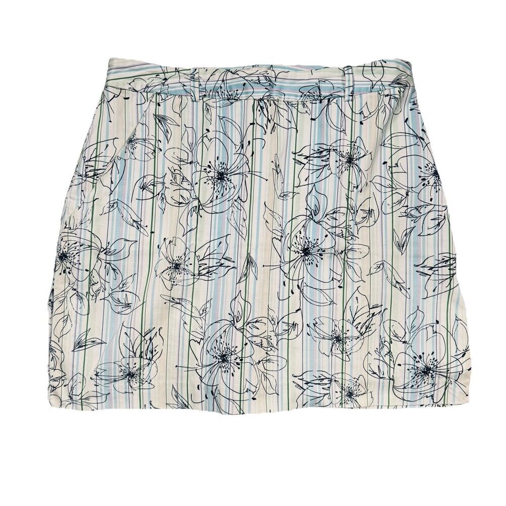Tehama Skort Skirt 8 (30x17) Floral White Blue Zip Pocket Stretch Womens Tennis